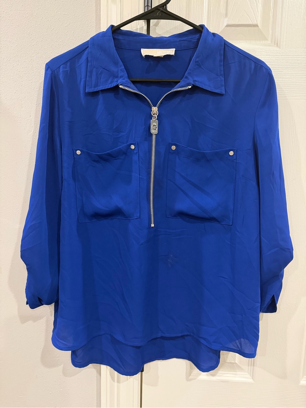 Michael Kors Women's Royal Blue Zip-Front Blouse Sz L